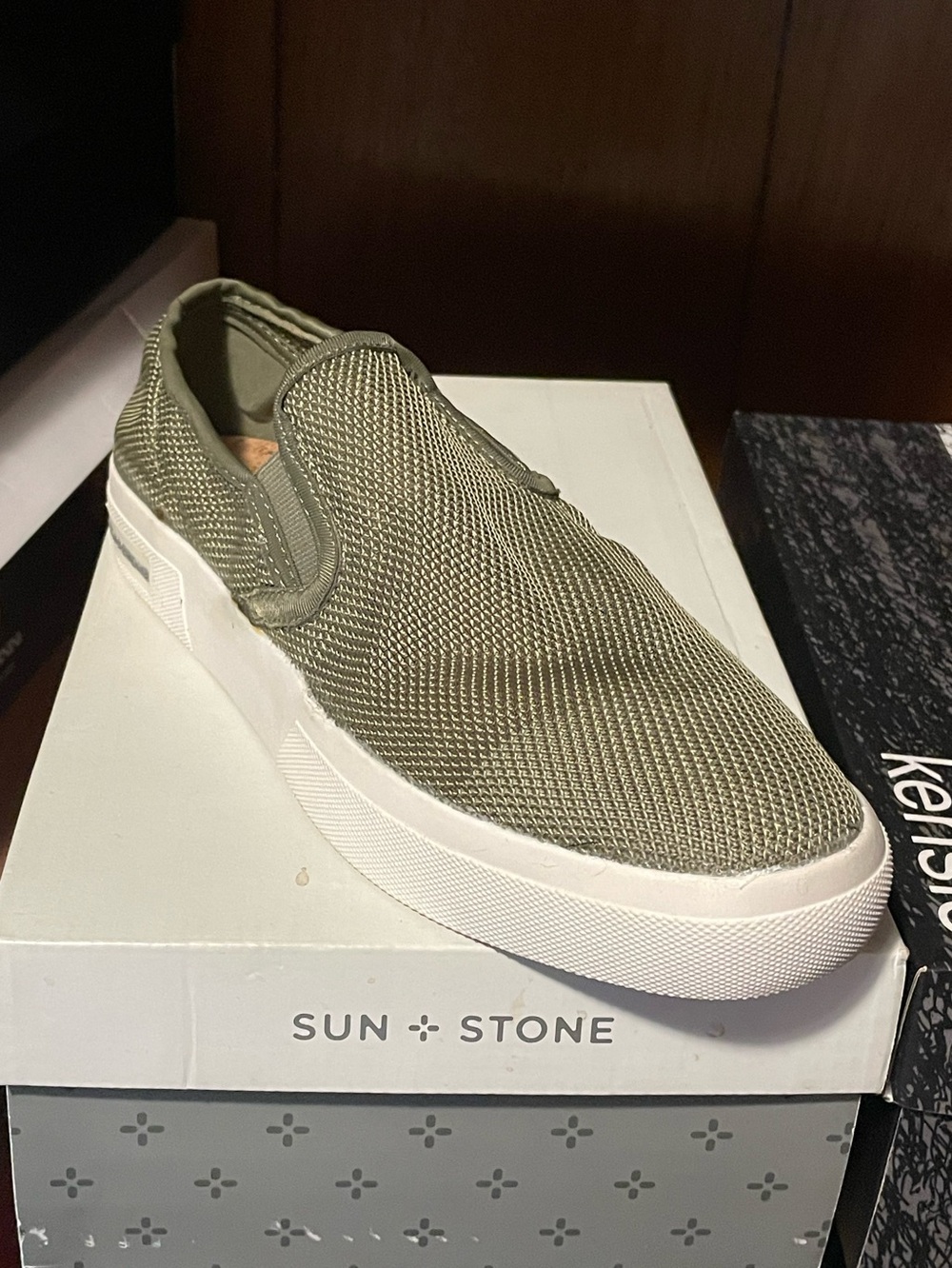Sun + Stone Olive Green Knit Slip-On Sneaker